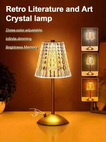 LED复古艺术水晶灯，金属台灯，卧室床头高端夜灯，装饰氛围灯，美式奢华酒吧台灯，带触摸感应器，可充电锂电池夜灯，可调节卧室照明，简约太空主题床头灯，电池供电 - 多色 - 查看 9