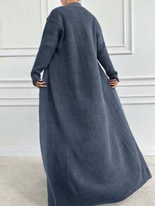 EURMUSE 1 Set Elegant Solid Color Stand Collar Fitted Long Sleeve Sweater Dress And Long Sleeve Cardigan Sweater Set - Dusty Blue - View 3