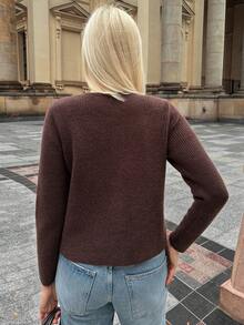 Vivie Lora Women's Contrast Color Patchwork Knit Cardigan - Brown - View 5