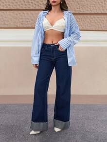 EURMUSE Petite Mid Waist Rolled Up Wide Leg Jeans Jeans For Women Wide Leg Pants