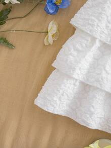 SHEIN 1pc Teen GirlElastic Waist Jacquard 3-Layer Cake Skirt, Pleated Mini Skirt, Spring/Autumn - White - View 5