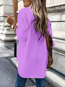 EMERY ROSE Casual Versatile Solid Color Long Sleeve Shirt Fall Cloth For Women - Mauve Purple - View 2
