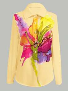 SHEIN LUNE Women's Long Sleeve Blouse, Fashion For Summer - Multicolor - View 4