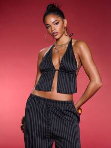 Normani 2pcs Women Casual Solid Color Top And Pants Set - Black - View 4