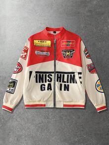 ROMWE MEN Street Life 男士休闲时尚街头赛车元素拉链夹克，春秋季 - 彩色 - 查看 2