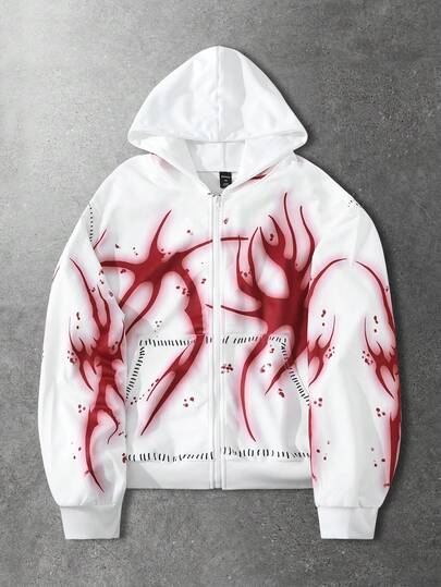 Felpa con cappuccio da uomo a maniche lunghe con stampa a contrasto di colore