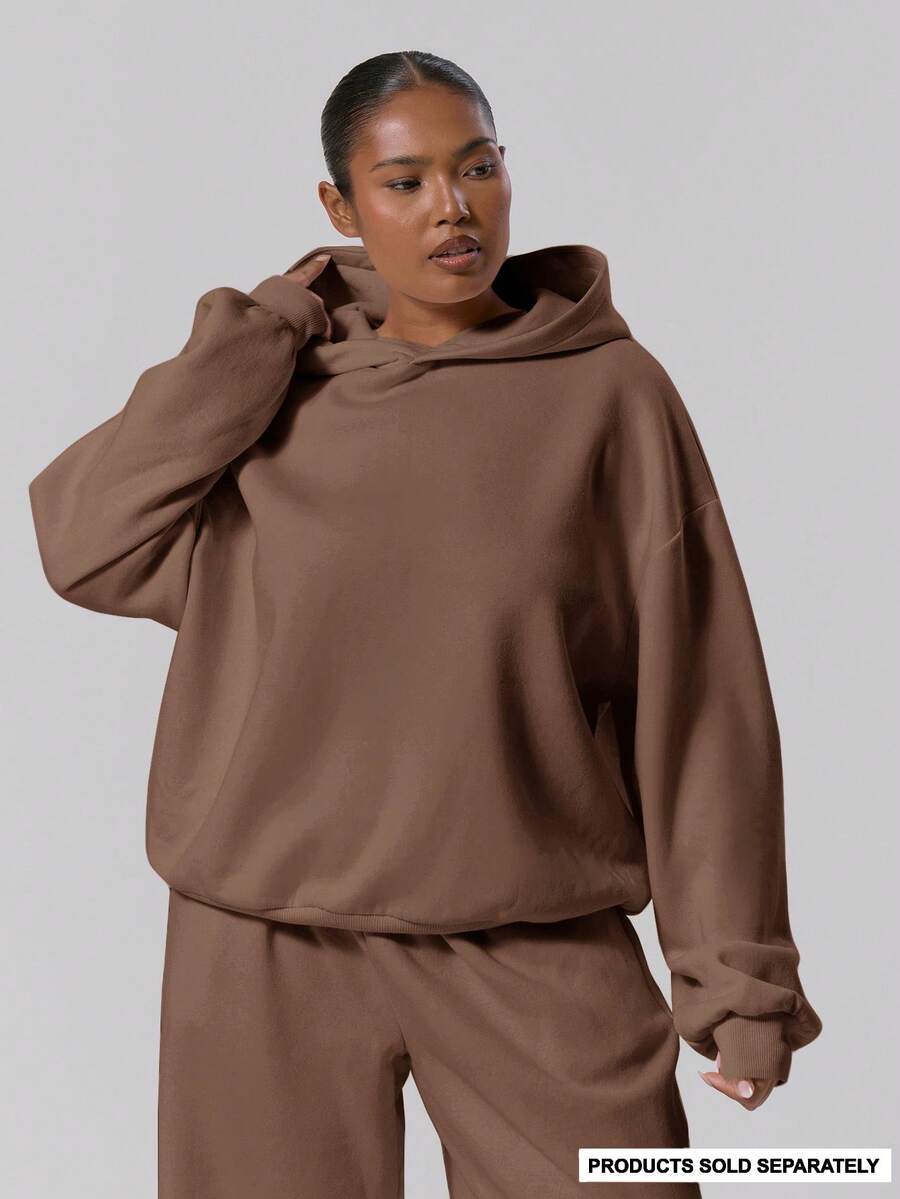 MUSERA Plus Size Fleece Hooded Sweatshirt , Winter, Back To School, Cute, Everyday, Casual, Coffee Club Curve Spring - Chocolate Brown - View 1