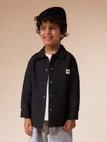 SUMWON Boys Button Front Shirt With Members Club Print Short Sleeve Collared Top Casual Everyday School Vacation - Black - View 2