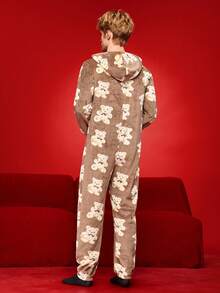 Autumn/Winter Plush Cute Bear Men's Fluffy Sleep Jumpsuit - Multicolor - View 2
