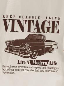 Manfinity Joysei 男士棕色袖口拼接汽车标语印花T恤