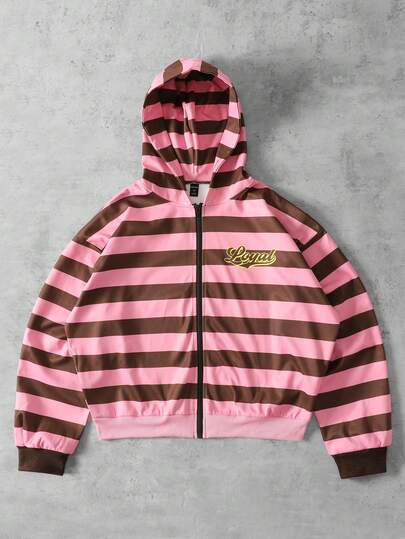 Street Life Men's Casual Striped Zip-Up Hooded Sweatshirt, Autumn