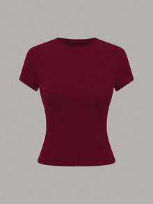 SHEIN LUNE Áo thun nữ tay ngắn dáng ôm, thoải mái, đa năng cho mùa hè - Nhiều màu - Xem 6