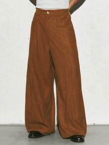 PAVTROS Manfinity Streetrush Men's Street-Style Popular INS Matching.Men's Streetwear,Men's Solid Color Pocket Wide Leg Loose Casual Pants,Baggy,Corduroy,Brown Clothing,Street Style, Boyfriend Gift Brown Pants Men Wide Leg Pants Brown Baggy Pants Brown Wide Leg Pants Loose Pants