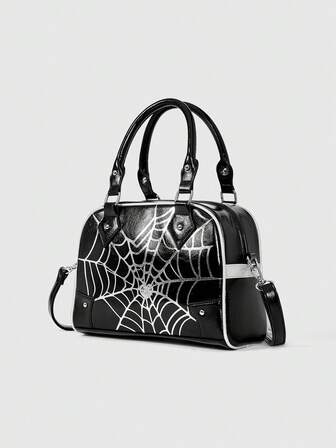 Goth Borsa da donna in pelle cerata di alta moda e qualità, con lavorazione in argento stampato, adatta per l'uso quotidiano come borsa a spalla o a tracolla