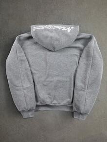 PAVTROS 男士字母印花口袋连帽拉链长袖卫衣，男士街头服饰，宽松版型，品牌，“我爱我的男朋友”，图案，男朋友，男士休闲运动短款拉链连帽衫，灰色，秋季 - 淺灰色 - 查看 2