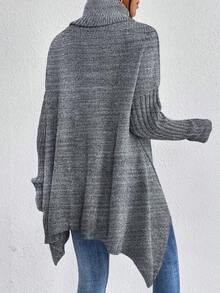 SHEIN LUNE 纯色高领休闲百搭长袖套头毛衣 - 深灰色 - 查看 2