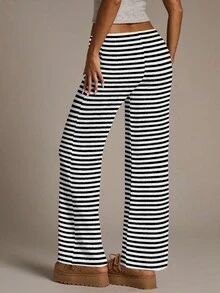 Aloruh Women's New Low Waist Brown Striped Pants, Autumn/Winter,Fall,Fall Clothes For Women,Women's Winter Clothes