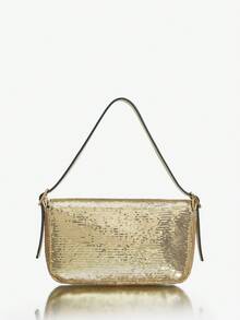 MISSGUIDED 女士手提包、单肩包、流浪包，金色亮片，时尚简约，优雅百搭，适合派对、舞会、夜店、约会、生日、晚宴等场合。 - 金色 - 查看 4
