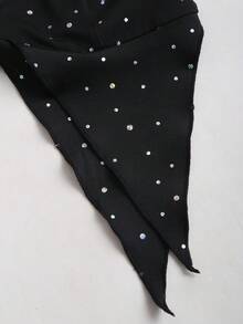 EgrlEra Women's Black Y2K Sexy Sequins 2pcs Deep V-Neck Tie Front Camisole & Mini Skirt Set. Suitable For New Year's Eve Parties, Valentine's Date Nights And Any Party Occasions. Cute And Flattering. - Black - View 6