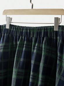 Rusticease 女士格子松紧腰休闲喇叭裙，学院风绿色 - 綠色 - 查看 3