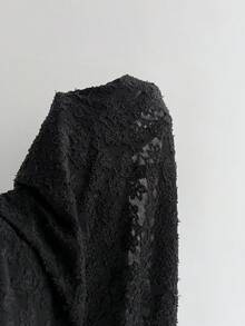 Elamini 黑色针织提花撞色纽扣立领侧开衩修身直筒下摆侧开衩长连衣裙，适合秋冬季节穿着，可用于情人节、通勤、毕业典礼、返校、教师节、复古、休闲、约会、优雅、简约等场合。 - 黑色 - 查看 8