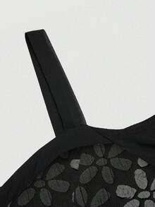 Sweetra Plus Size Printed Patchwork Bustier Tie Strap Flare Sleeve Dress - Black - View 4