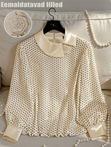 Franclia 大码女式亮面波尔卡圆点3D花卉装饰优雅衬衫 - 香檳色 - 查看 1