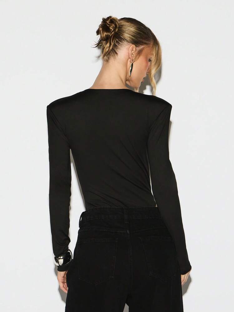 KIZN Deep V-Neck Shoulder Pad Bodysuit