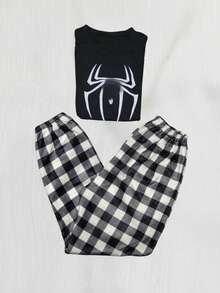 Dúo de pijama de pareja de temporada teddy unitalla 2 jogger 1 top y 2 playeras divertidas - Marrón - Ver 3