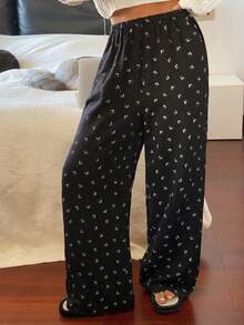 DAZY 碎花宽松女士睡裤 - 藏蓝色 - 查看 5