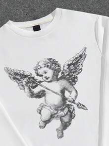 Manfinity ZONE917 Men's Loose Street Angel Blurry Pattern White Pullover Pullover Sweatshirt Angel Sweatshirt - White - View 2