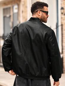 EASEVO 加大码男士纯色拉链休闲百搭长袖皮夹克