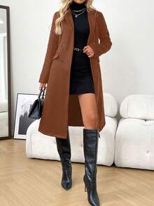 SHEIN LUNE 女士优雅简约双排扣大衣 - 鏽棕色 - 查看 1
