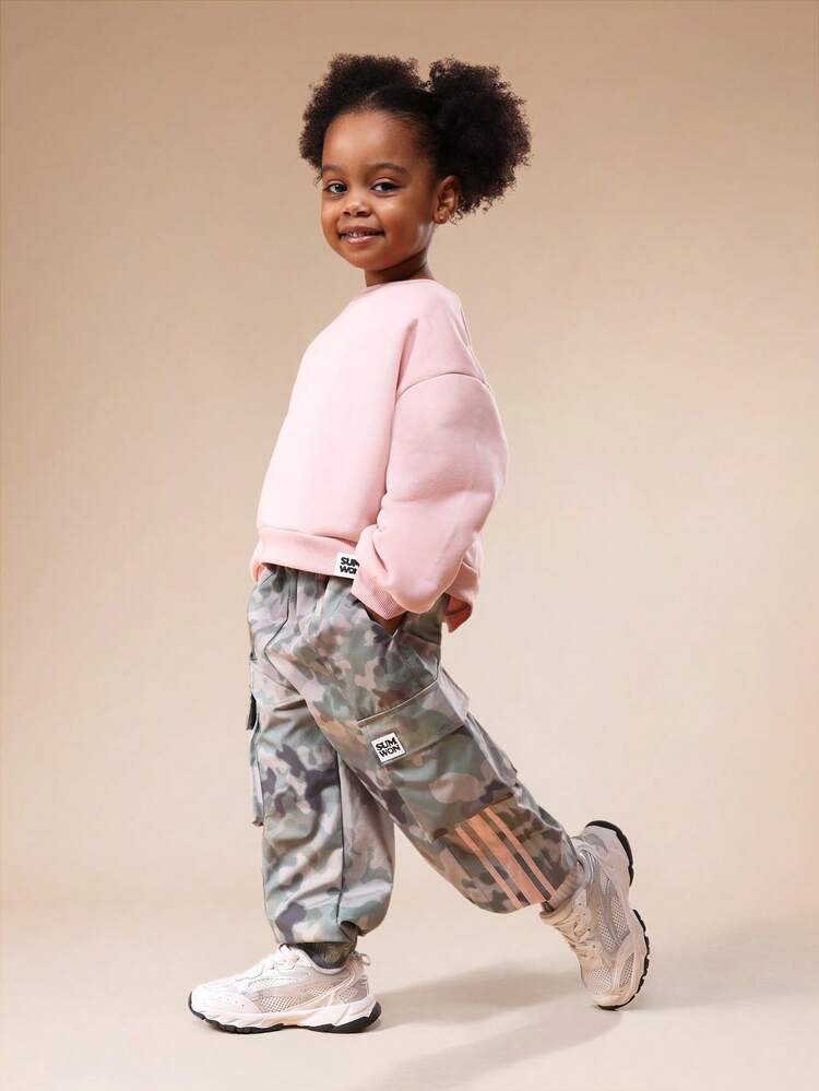 Pink Sweatshirt And Camo Cargo Set
