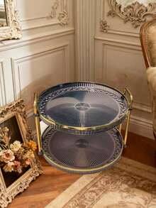 1 Colorful Circular Double-Layer Tray, Modern Double Compartment Tray, Suitable For Dining Tables, Parties, Outdoor Christmas Gift Decoration, Etc - Multicolor - View 3