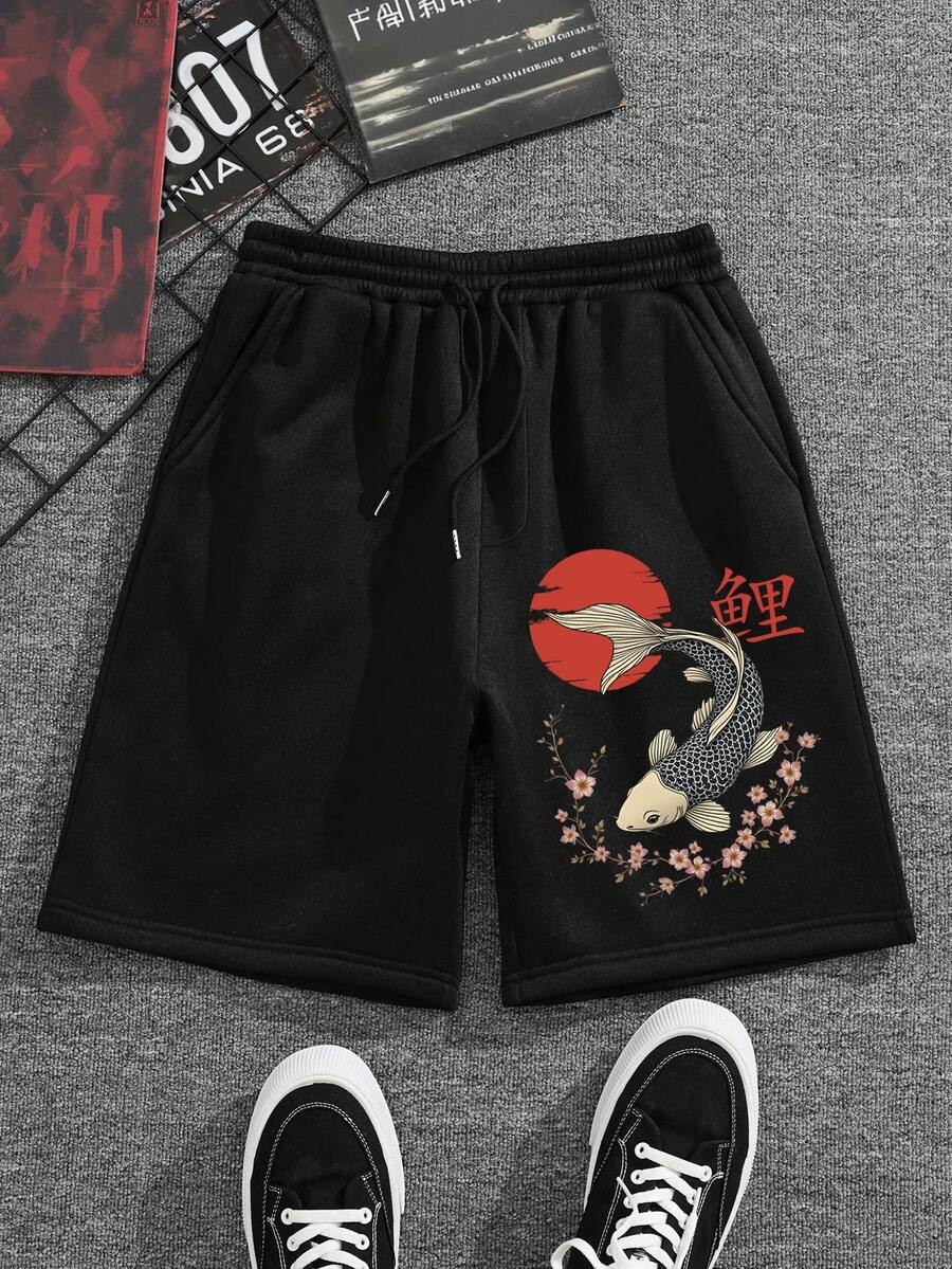 Manfinity Dauomo 男士休闲印花短裤 - 黑色 - 查看 1