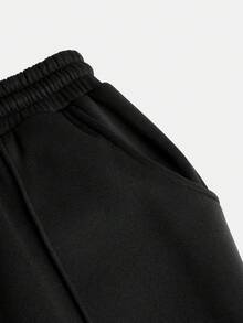 SHEIN Girlism 少女黑色抽绳休闲口袋运动裤 - 黑色 - 查看 4