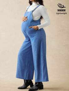 Boho Mama Mono holgado y casual de maternidad de unicolor con diseño de botones y bolsillos, para otoño - Azul - Ver 1