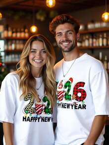 Manfinity VCAY 2026圣诞节图案T恤 男士宽松圆领卫衣 - 白色 - 查看 1