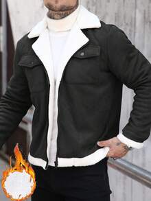 Manfinity Homme Áo khoác Cargo ấm áp, ve áo màu tương phản, thời trang thường ngày cho nam, mùa thu/đông - màu đen - Xem 3