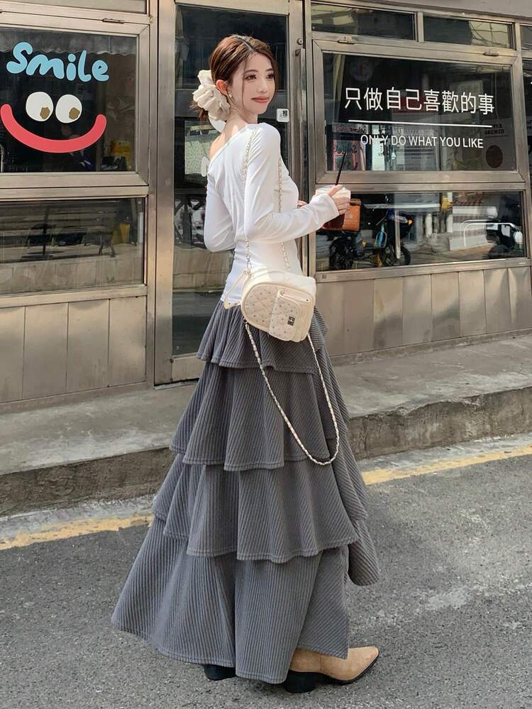 Women's Cake Skirt, Korean Style Solid Color Skirt