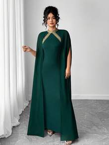 Elenzga Bata elegante de talla grande para mujer, ajustado - Verde Oscuro - Ver 4