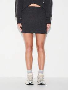 KIZN Charcoal Ribbed Knit Mini Skirt High Waisted Bodycon Fitted Winter Sweater Skirt Fall Fashion - Grey - View 5