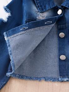 SHEIN 2pcs Young Girl Casual Washed Distressed Denim Jumpsuit Set - Pink - View 4