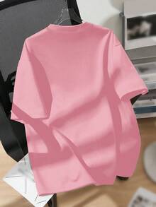 SHEIN Teen Girl Summer Casual Letter Print Drop Shoulder Loose T-Shirt - Baby Pink - View 2