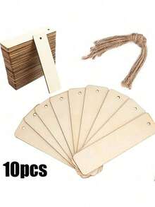 10/20/40/60pcs Wooden Blank Bookmarks, DIY Craft Rectangle Wood Hanging Tags With Rope, For Wedding, Birthday Party Decor, Rustic Holiday Book Page Markers - Multicolor - View 12