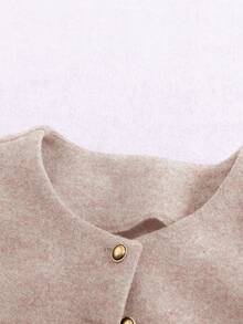 Franclia 时尚法式优雅短款棕色圆领长袖女式外套，秋冬款