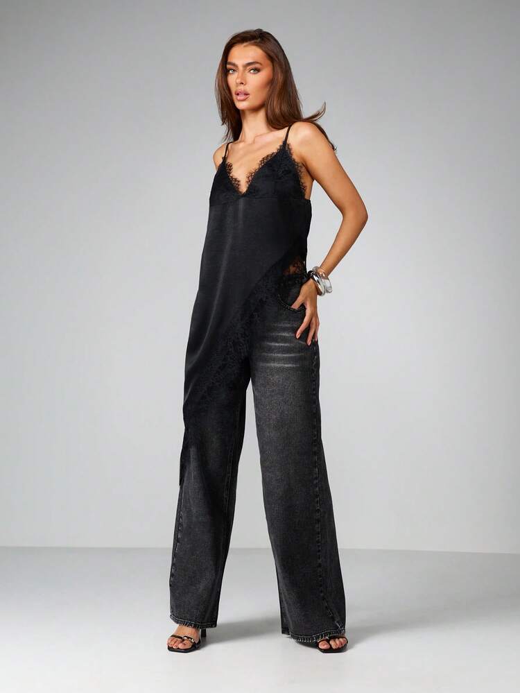 MISSGUIDED Jeans a vita alta a gamba ampia lavati, stile palazzo in denim vintage, pantaloni lunghi per l'autunno e l'inverno