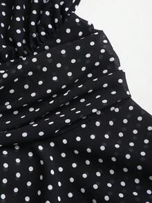 Sweetra Váy sơ mi dài tay cài nút chấm bi xếp nếp xếp tầng thanh lịch mới dành cho nữ - màu đen - Xem 6
