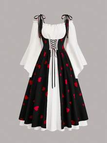 Sweetra Plus Size Dark Style Pentagram Collar Dress - Multicolor - View 1